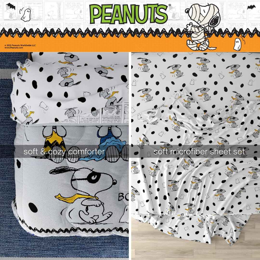 Franco Peanuts Snoopy Halloween Bedding Set, 4 Piece Super Soft Reversible Comforter and Sheet Set, Twin, (100% Officially Licensed Product) Collectibles