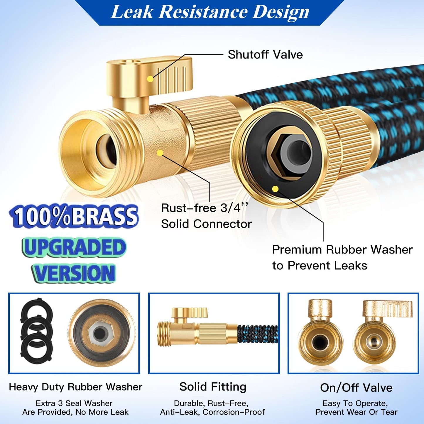 100ft Expandable Garden Hose Water Hose - Kink Free Flexible Expending Hose 100ft with 10 Function Nozzle and 3-Layers Latex, 3/4 Solid Solid Fittings, Lightweight Pipe (Blue) 🍁 All In One Marketplace Canada