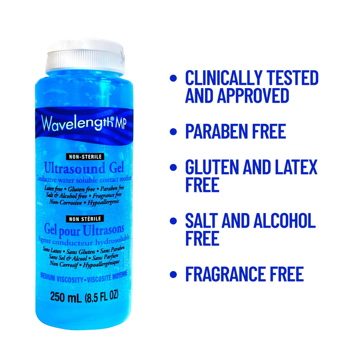 Wavelength® MP Multi-Purpose Ultrasound Gel. Hypoallergenic, Non-Greasy, Premium-Quality. For Ultrasound, Physiotherapy, Cavitation & Aesthetic Devices. Made in Canada. Transmission Gel. 250ml Bottles. (Blue 250ml x 2) 🍁 All In One Marketplace Canada