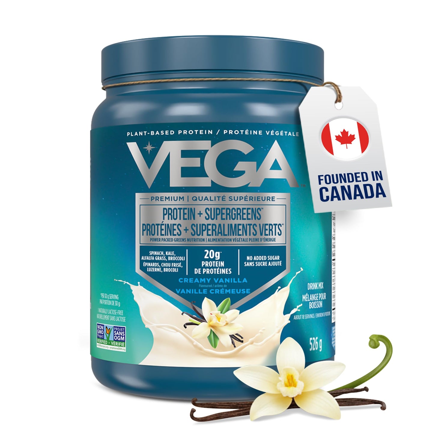 Vega Protein + Supergreens - 20g Plant-Based Pea Protein with Veggies, Vanilla, 18 Servings, Vegan Keto, Non-GMO, Gluten Free, Dairy Free, Low Carb, 526g (Packaging May Vary) 🍁 All In One Marketplace Canada