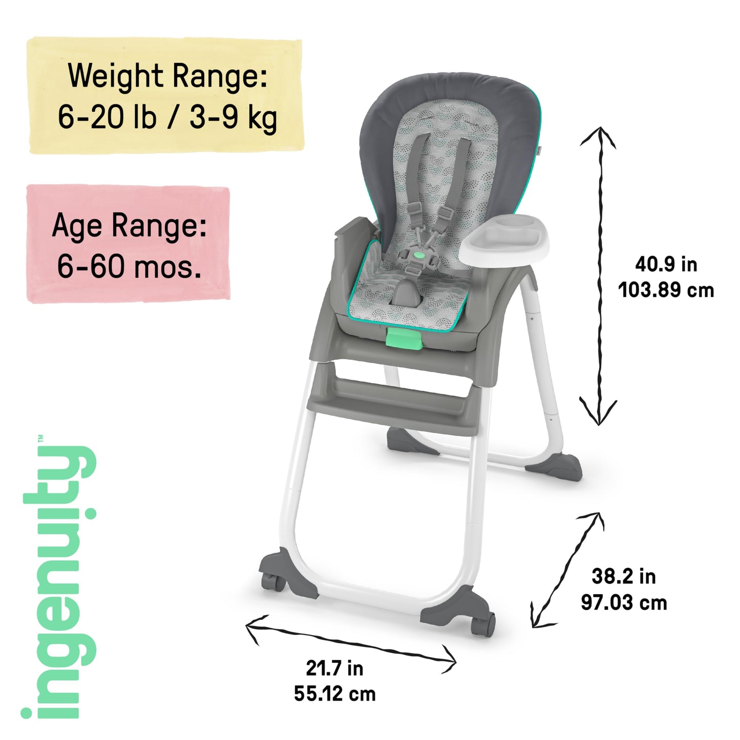 Ingenuity Full Course 6-in-1 High Chair - Baby to 5 Years Old, 6 Convertible Modes, 2 Dishwasher Safe Trays - Astro 🍁 All In One Marketplace Canada