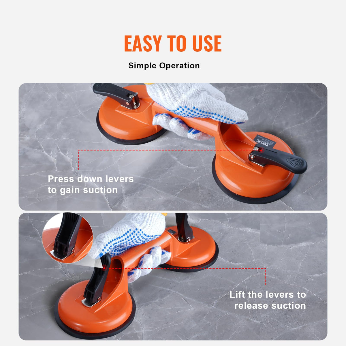 VEVOR Glass Suction Cup, 4.7" 2 Pack 330 lbs Load Capacity, Vacuum Suction Cup with Aluminum Handle, Heavy Duty Industrial Suction Cup Lifter Tool for Glass, Granite, Tile, Metal, Wood Panel Lifting 🍁 All In One Marketplace Canada