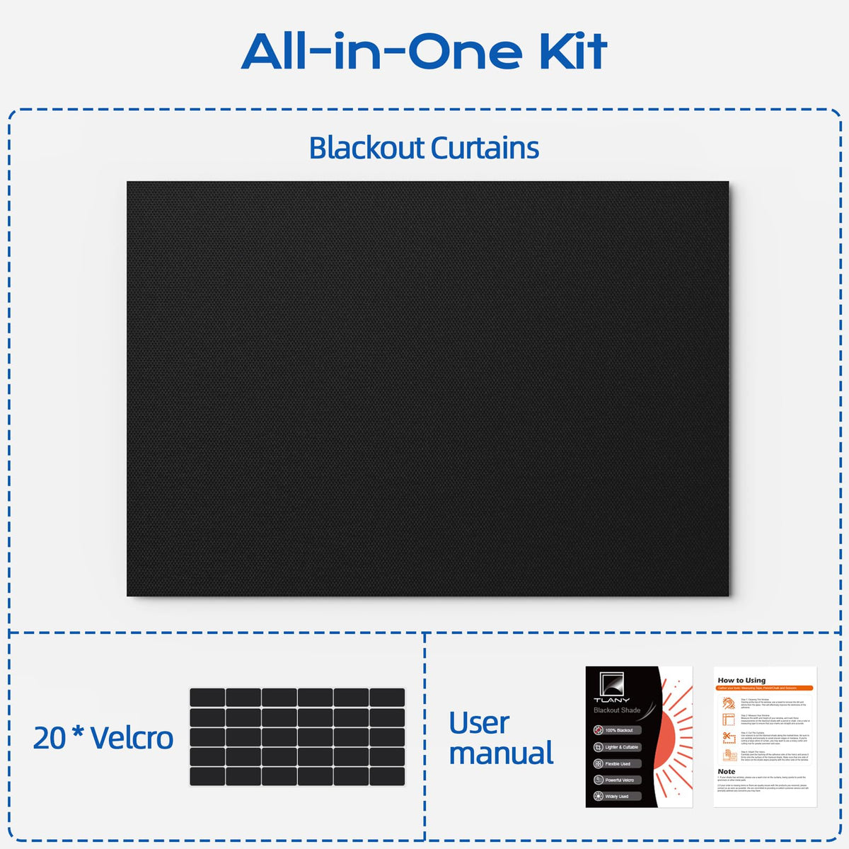 Blackout Curtains for Bedroom, 100" x 58" Portable Blackout Blinds with 20 Sets Hooks & Loops Strips for 100% Blackout Window Film, Temporary Blackout Shades for Windows Cover Nursery Travel RV- Black 🍁 All In One Marketplace Canada