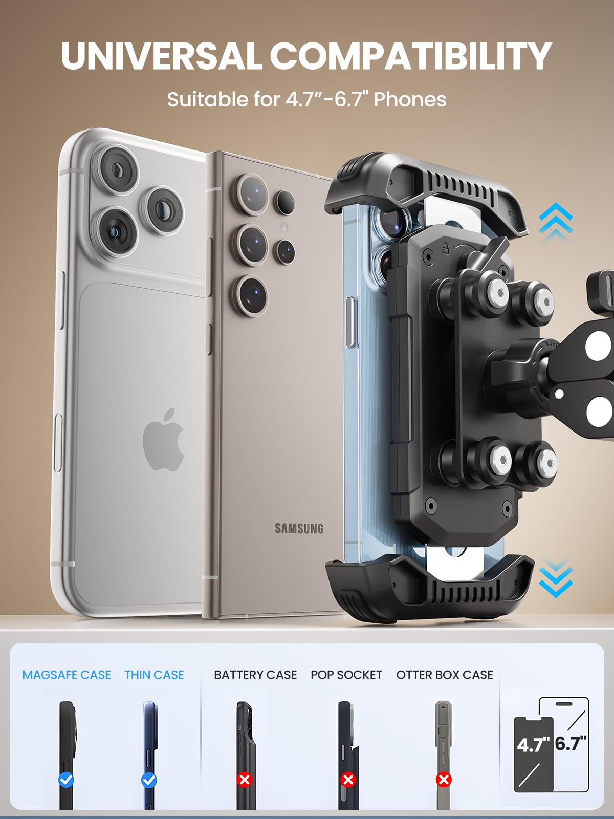 Tounee Bike Phone Mount Holder with Dual Vibration Dampener - Quick Release Handlebar Clip for Bicycle/Cycling, Upgraded Anti-Shock Design Fits iPhone 16/15/14 Pro Max & 4.7-6.7" Phones (Black) 🍁 All In One Marketplace Canada