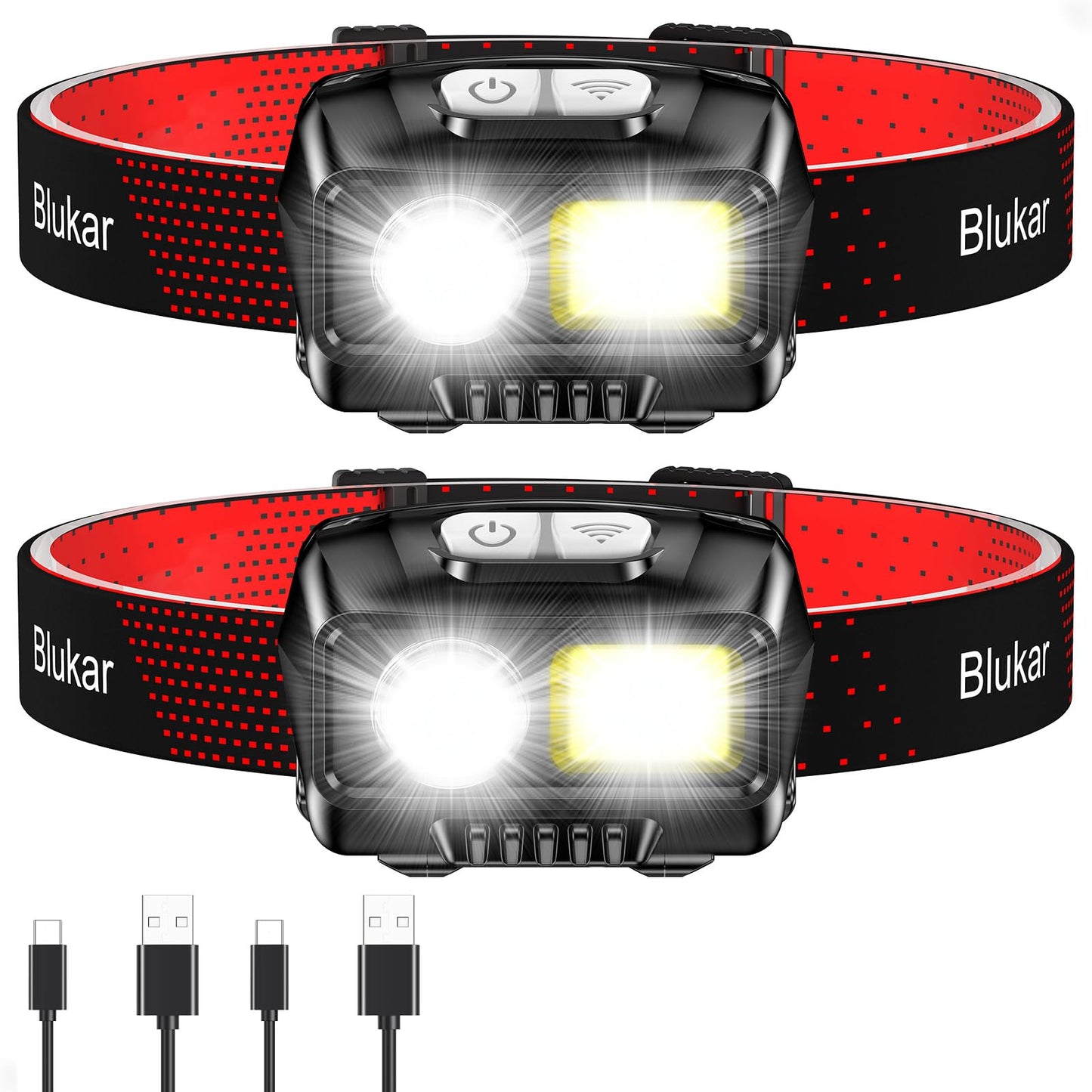 Blukar LED Headlamp Rechargeable,2000L High Lumen Super Bright Dimmable Headlight Flashlight with Motion Sensor- 8 Modes,Spotlight&Floodlight,IPX5 Waterproof for Camping,Hiking,Running,Fishing -2 Pack 🍁 All In One Marketplace Canada
