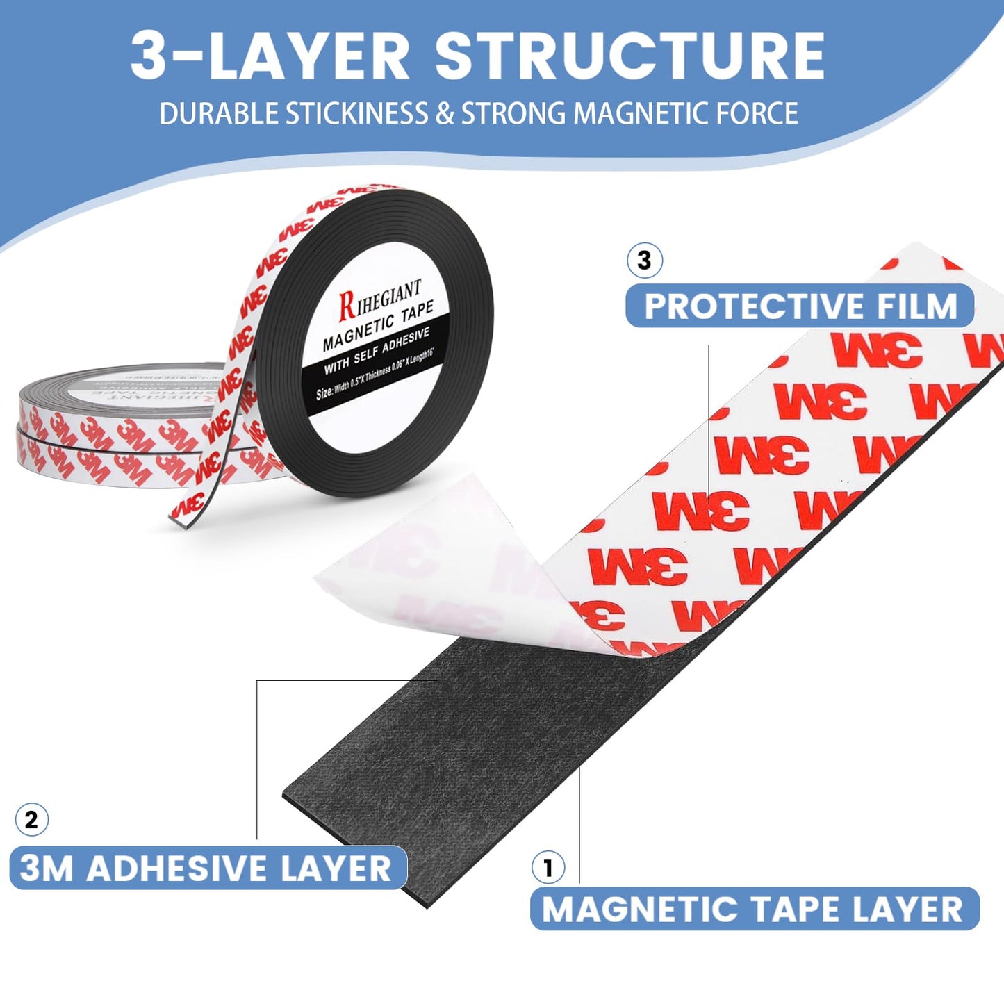 RIHEGAINT Magnetic Tape - 1/2" x 16ft Flexible Magnet Strips with 3M Strong Adhesive Backing - Perfect Fridge Magnets! 🍁 All In One Marketplace Canada