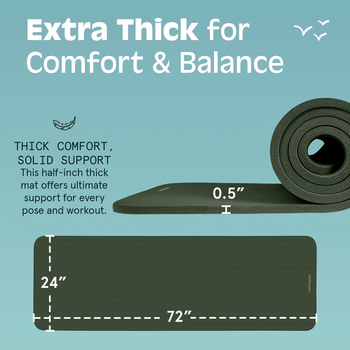 Retrospec Solana Yoga Mat 1/2" Thick w/Nylon Strap for Men & Women - Non Slip Excercise Mat for Yoga, Pilates, Stretching, Floor & Fitness Workouts, Wild Spruce 🍁 All In One Marketplace Canada