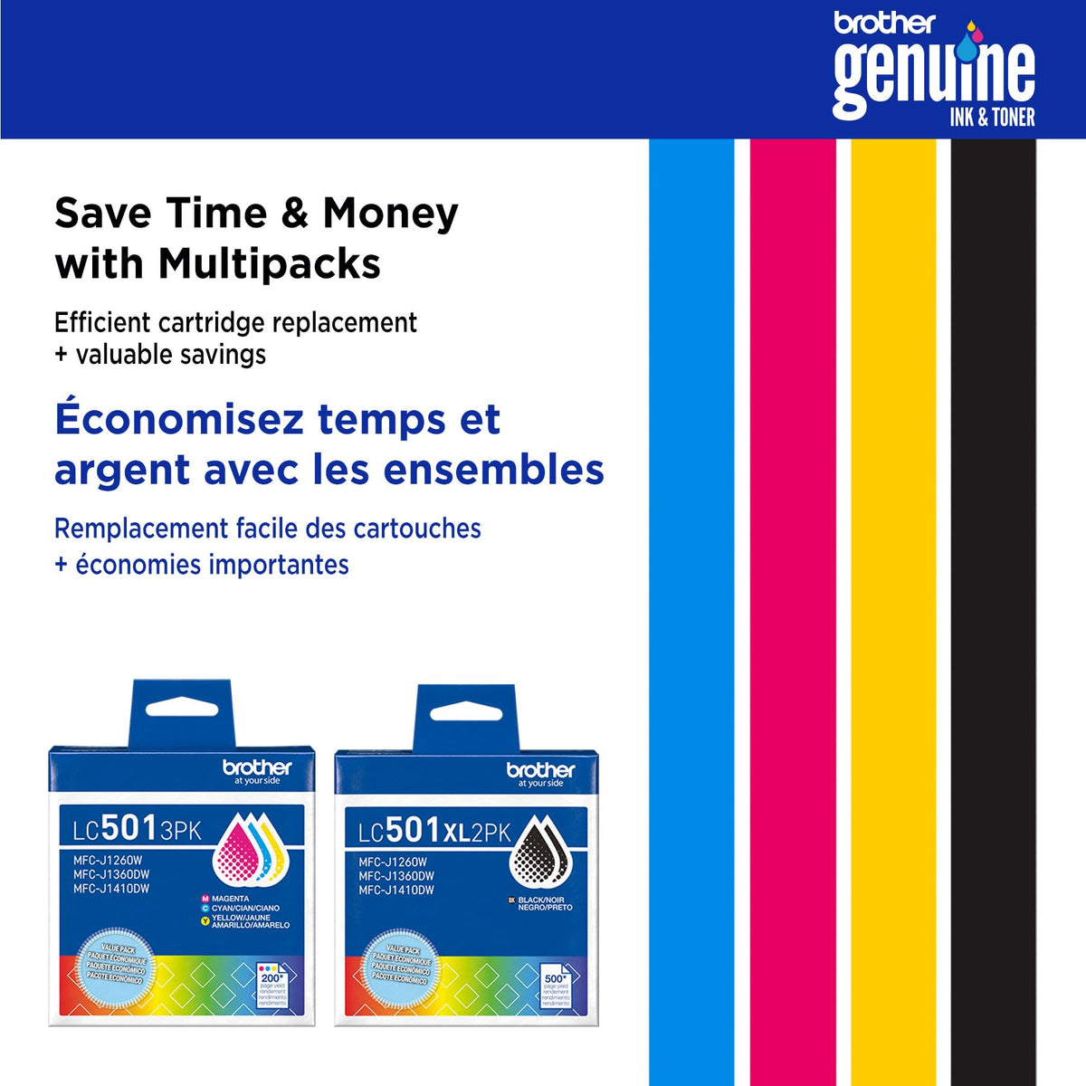 Brother Genuine LC5013PKS Standard Yield Cyan, Magenta, Yellow Ink Cartridges for Brother Printer MFC-J1260DW, MFC-J1360DW, MFC-J1410DW 🍁 All In One Marketplace Canada
