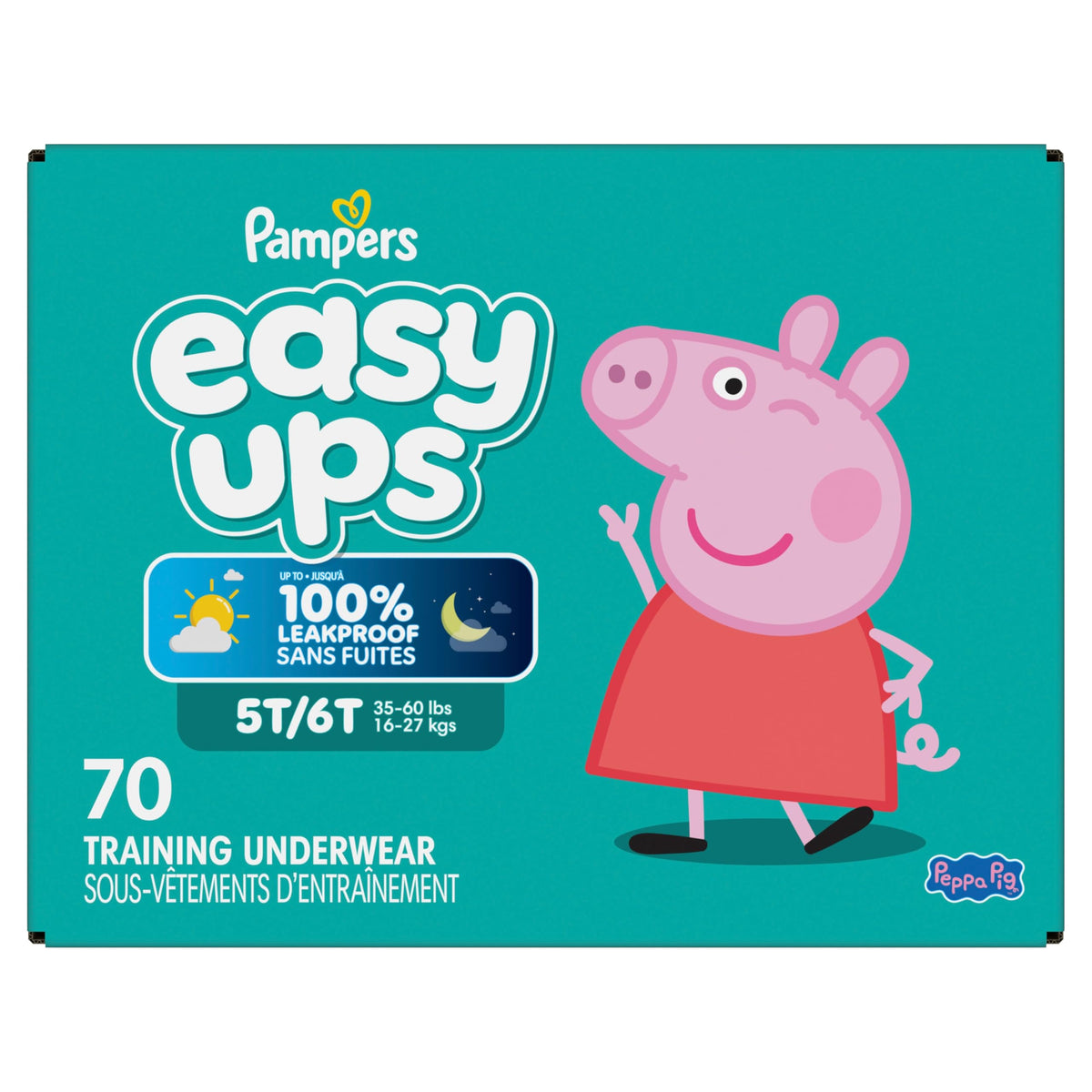 Pampers Easy Ups Girls & Boys Potty Training Pants, Size 7 (5T6T), Peppa Absorbent Training Underwear, Up to 100% Leakproof Day and Night, Hypoallergenic, 1 Pack (Count of 70) 🍁 All In One Marketplace Canada