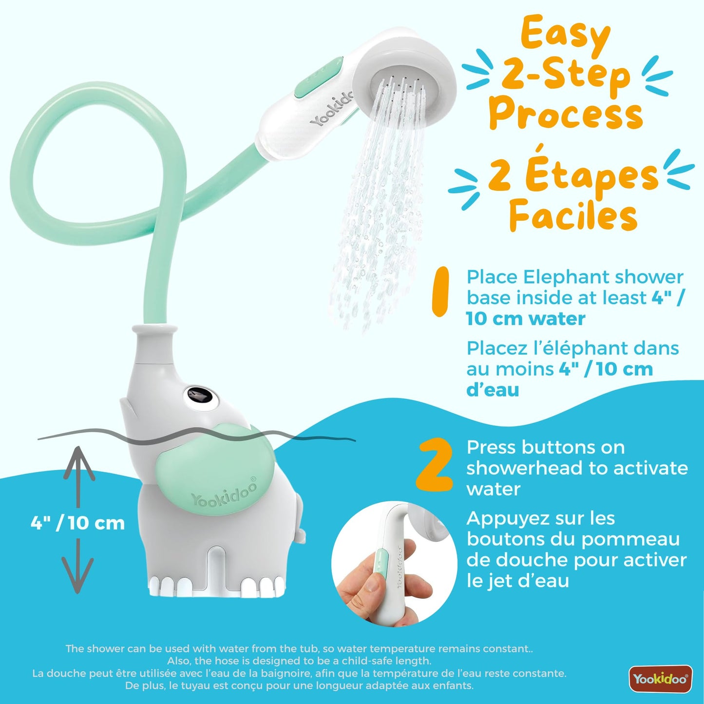 Yookidoo - Elephant Baby Bath Shower Head - Compact & Portable Baby Shower and Toy - Suitable for Newborns, Infants, and Toddlers - from Birth - Teal - 40212 🍁 All In One Marketplace Canada