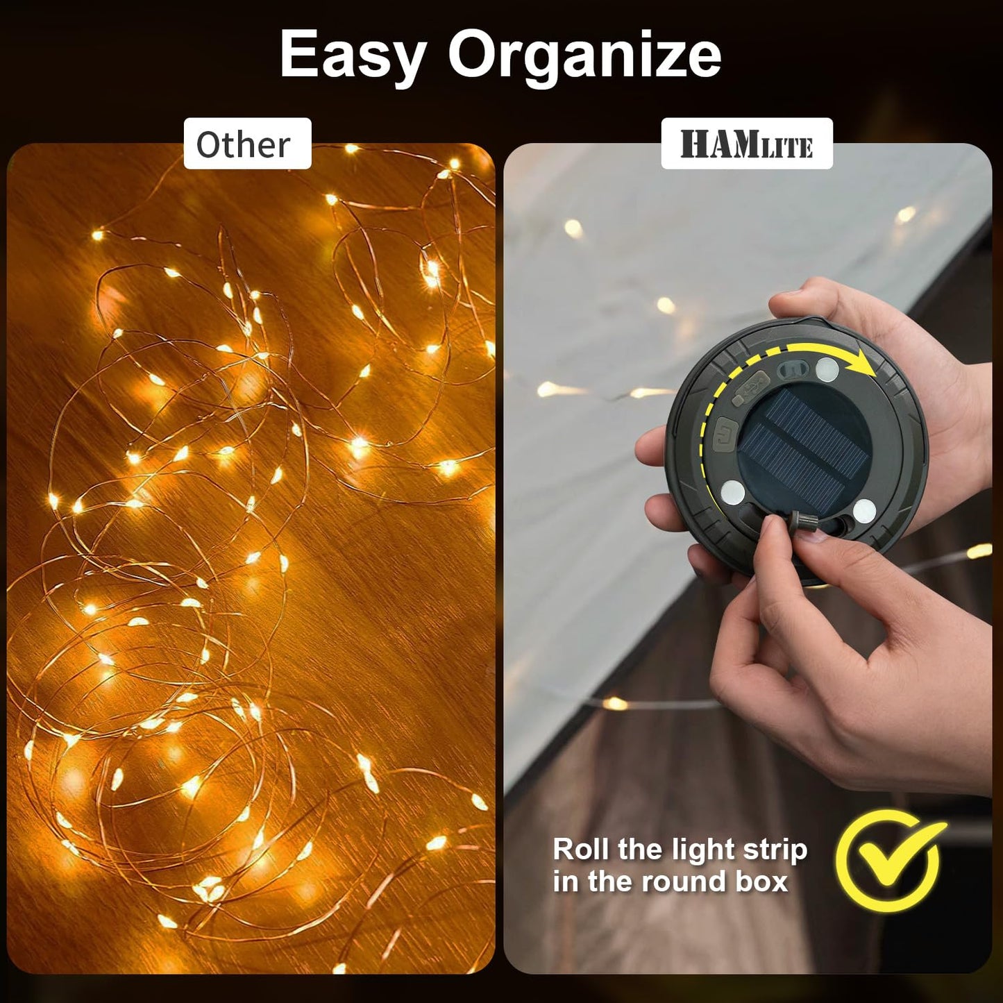 HAMLITE Solar Camping String Lights: 4 in 1 Camping Fairy Light - 32.8Ft Camping Lights with 5 Modes - USB Outdoor String Lights Rechargeable - Waterproof Retractable String Light for Hiking, Tent, RV 🍁 All In One Marketplace Canada