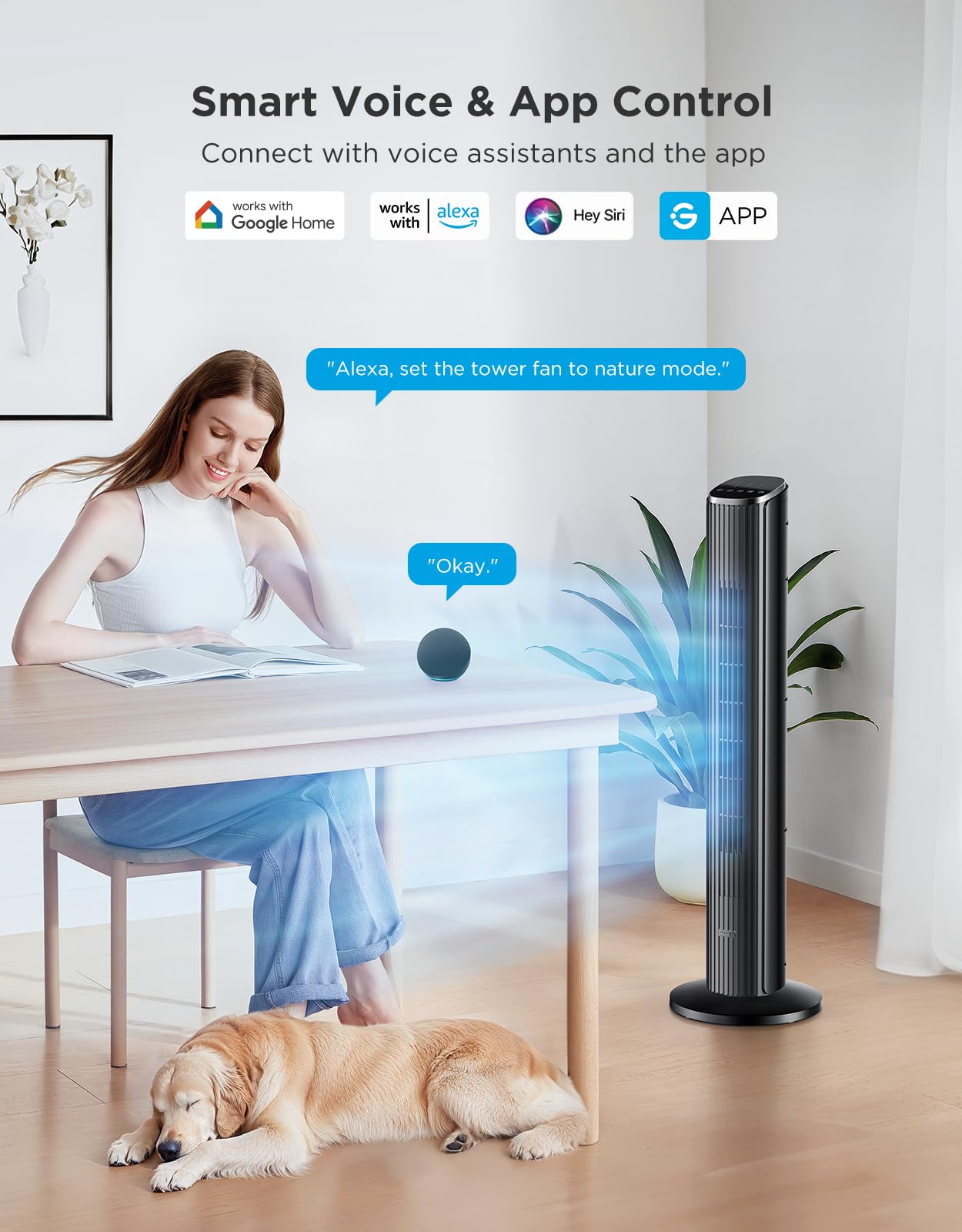 GoveeLife Black Tower Fan for Bedroom, 36" Smart Floor Fan with App/Voice Control, Temperature Sensor, 5 Modes 8 Speeds(25ft/s), 29dB Quiet Oscillating Fan for Office, 24H Timer, Auto Cooling 🍁 All In One Marketplace Canada