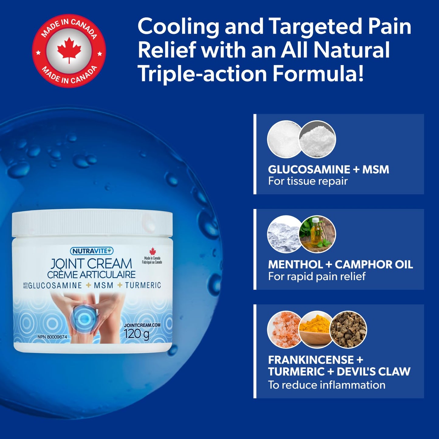 Cooling Arthritis Pain Relief Cream – Non-Greasy & Fast Absorbing Joint Cream with Glucosamine, MSM, Turmeric, Camphor & Menthol. For Joints, Muscles, Hands, Knees, Neck & Back. Made in Canada. 🍁 All In One Marketplace Canada