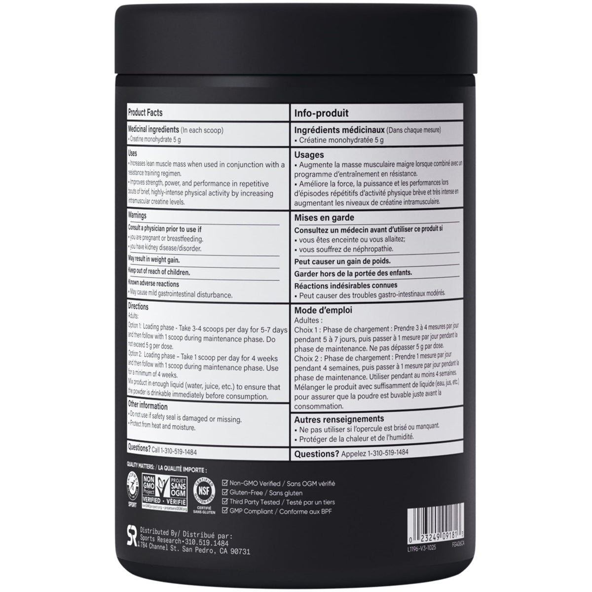 Sports Research® Creatine Monohydrate - Pure Micronized Creatine Monohydrate Powder - Improves strength, power, and performance for Women and Men | Non-GMO 100 Servings 🍁 All In One Marketplace Canada