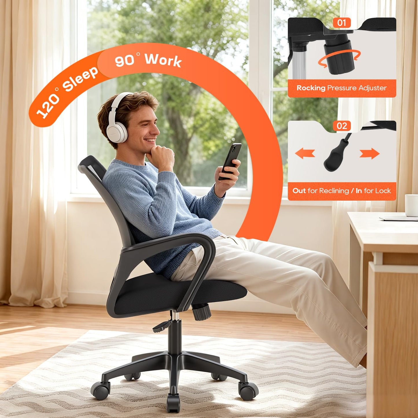 BestOffice | Ergonomic Office Chair | Mid-Back Swivel Desk Chair | Breathable Backrest & Lumbar Support | Adjustable Height | Sponge Seat | Rolling Wheels | Dark Black | for Adults & Women 🍁 All In One Marketplace Canada
