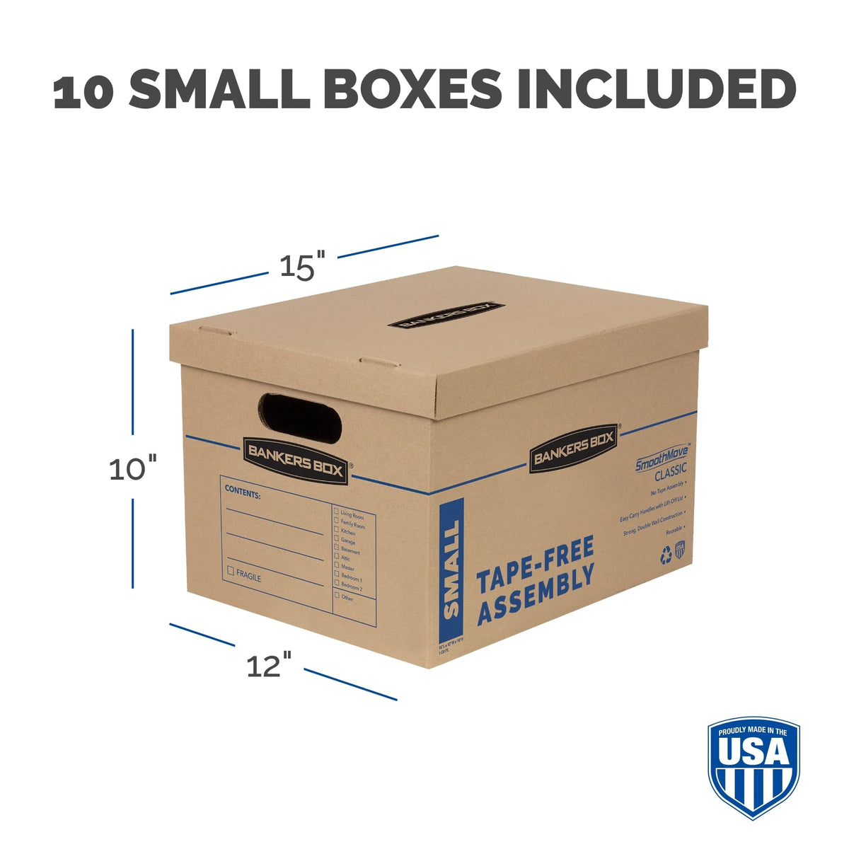 Bankers Box SmoothMove Moving Boxes with No-Tape Assembly, Lift -Off Lids And Easy-Carry Handles, 10" x 12" x 15", 10 Pack (7714219) 🍁 All In One Marketplace Canada