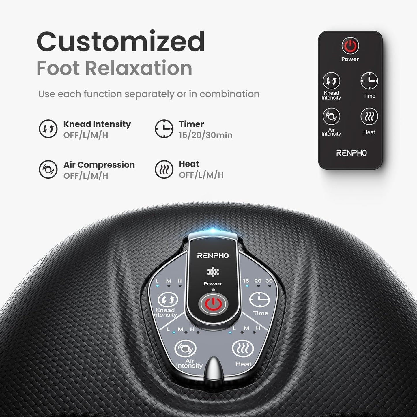RENPHO Foot Massager with Heat, Deep Kneading Electric Shiatsu Foot Massager Machine with Wireless Remote Control, 3 Heating Levels & Air Compression, Birthday Gifts for Women Men 🍁 All In One Marketplace Canada