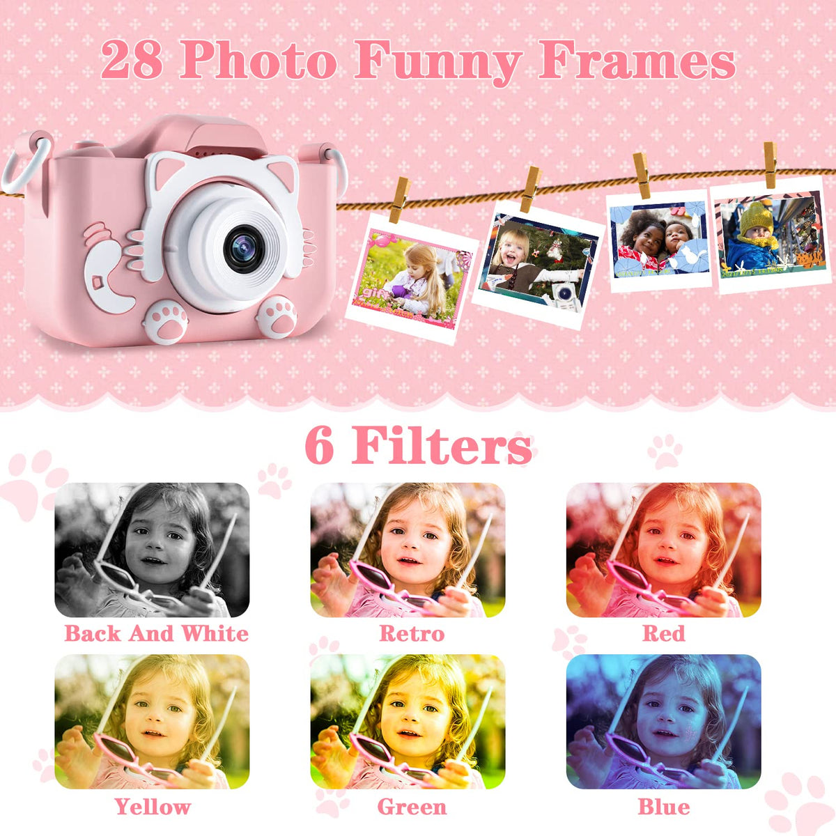 CIMELR Kids Camera Toys for 3 4 5 6 7 8 9 10 11 12 Year Old Boys/Girls, Kids Digital Camera for Toddler with Video, Christmas Birthday Festival Gifts for Kids, Selfie Camera for Kids, 32GB SD Card 🍁 All In One Marketplace Canada