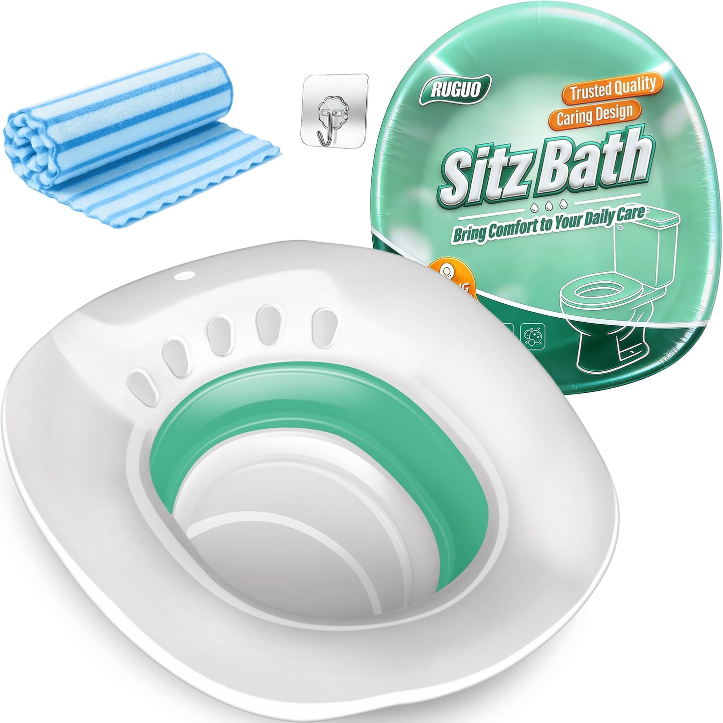 RUGUO Sitz Bath, Sitz Bath for Hemorrhoids - Sitz Bath for Toilet Seat - Sitz Bath for Postpartum Care, Sits Bath Kit for Women, Collapsible, Wider Seating Area, Deeper Bowl 🍁 All In One Marketplace Canada