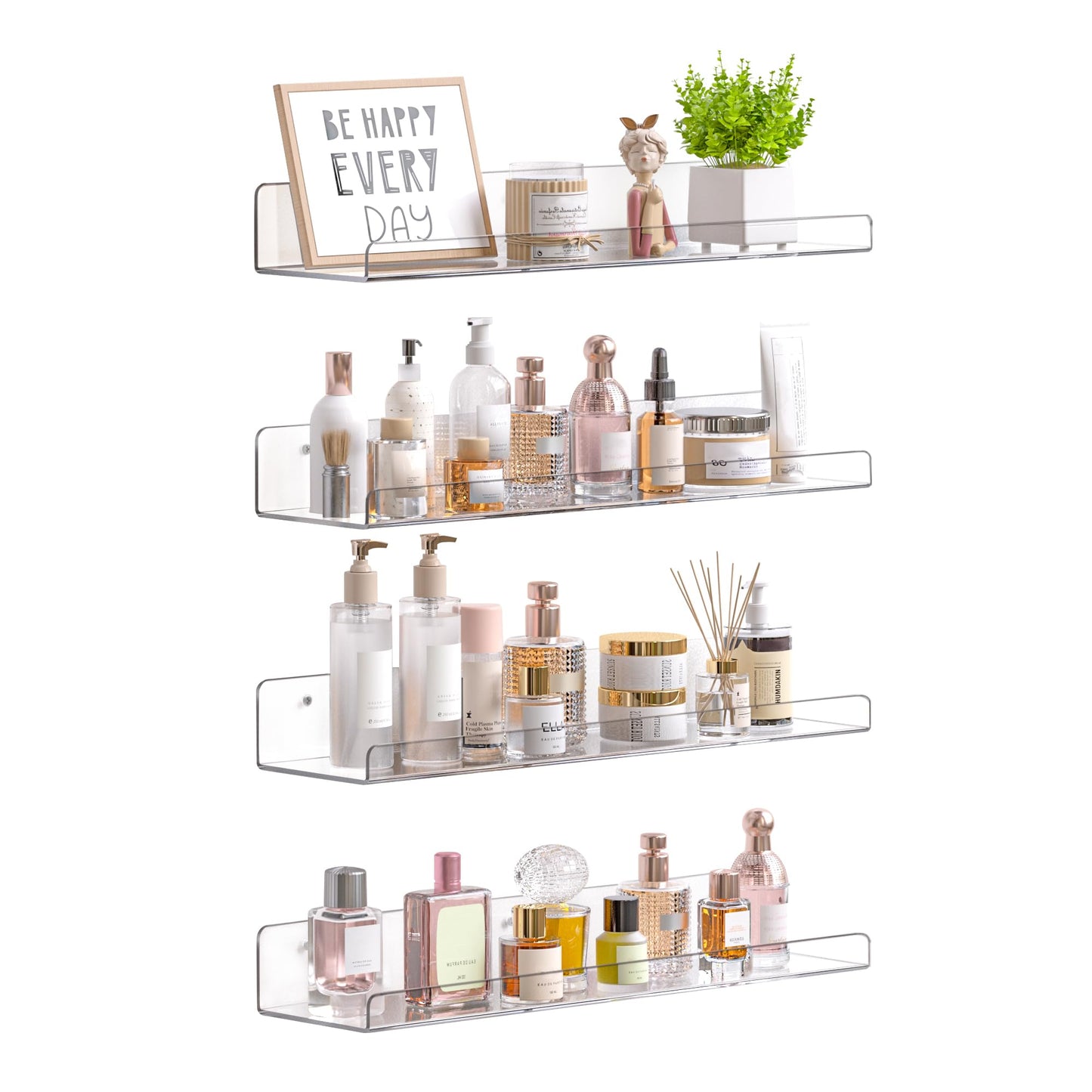 upsimples Clear Acrylic Shelves for Storage, 15" Floating Shelves Wall Mounted for Kids Bookshelf/Display Ledge for Bedroom, Living Room, Bathroom, Kitchen, Set of 4 🍁 All In One Marketplace Canada