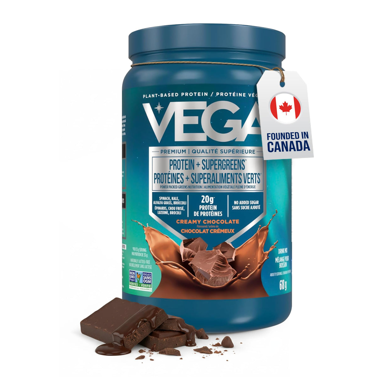 Vega Protein + Supergreens Vegan Plant Based Protein Powder – 20g Organic Pea Protein, Dairy-free, Healthy Breakfast Shake – Chocolate, 19 Servings, 618 grams (Pack of 1) 🍁 All In One Marketplace Canada
