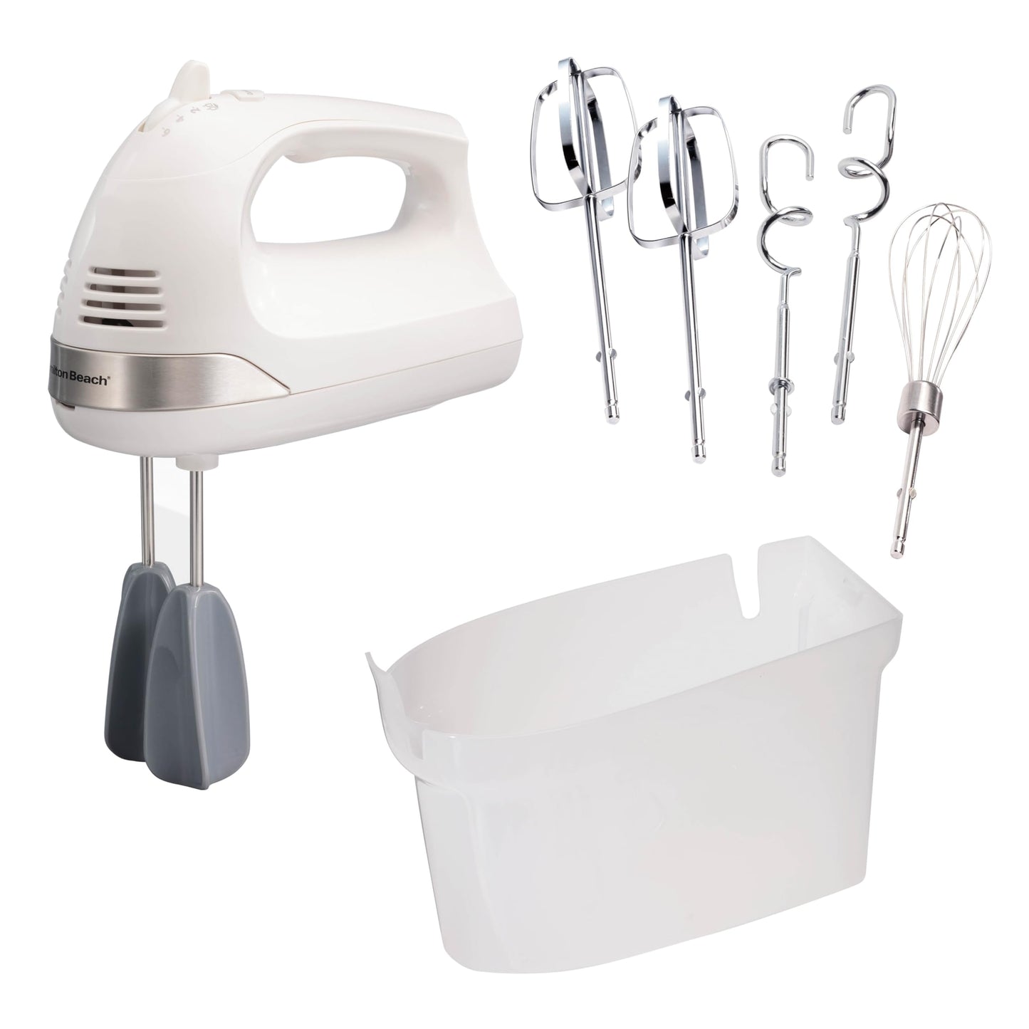 Hamilton Beach 6-Speed Electric Hand Mixer for Baking, 275W, Easy Clean Beaters, Dough Hooks, Whisk, Snap-On Storage Case, White (62636J) 🍁 All In One Marketplace Canada