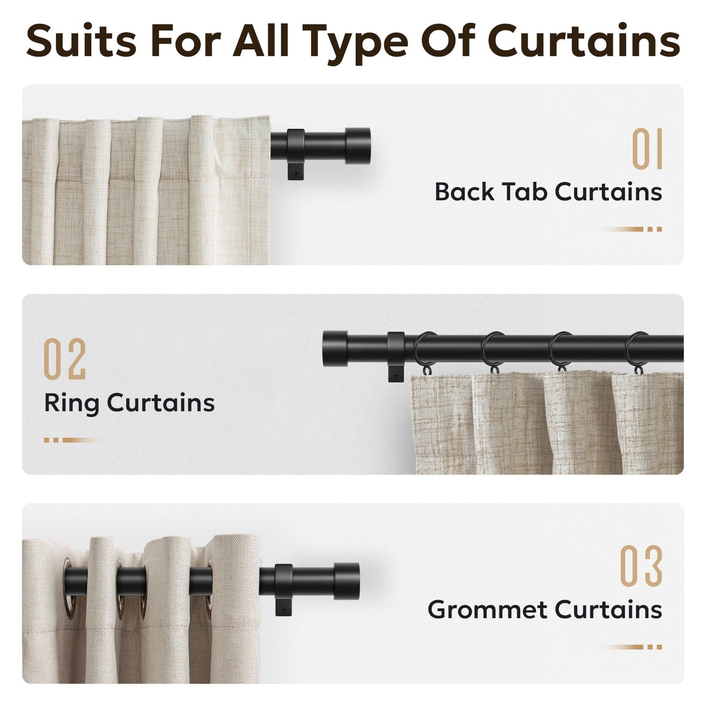 Zeerobee Curtain Rods for Windows 48 to 84, 1 Inch Black Heavy Duty Drapery Rods with Adjustable Length, Outdoor Modern Curtain Pole with Simple End Caps, 32"-86", Black 🍁 All In One Marketplace Canada