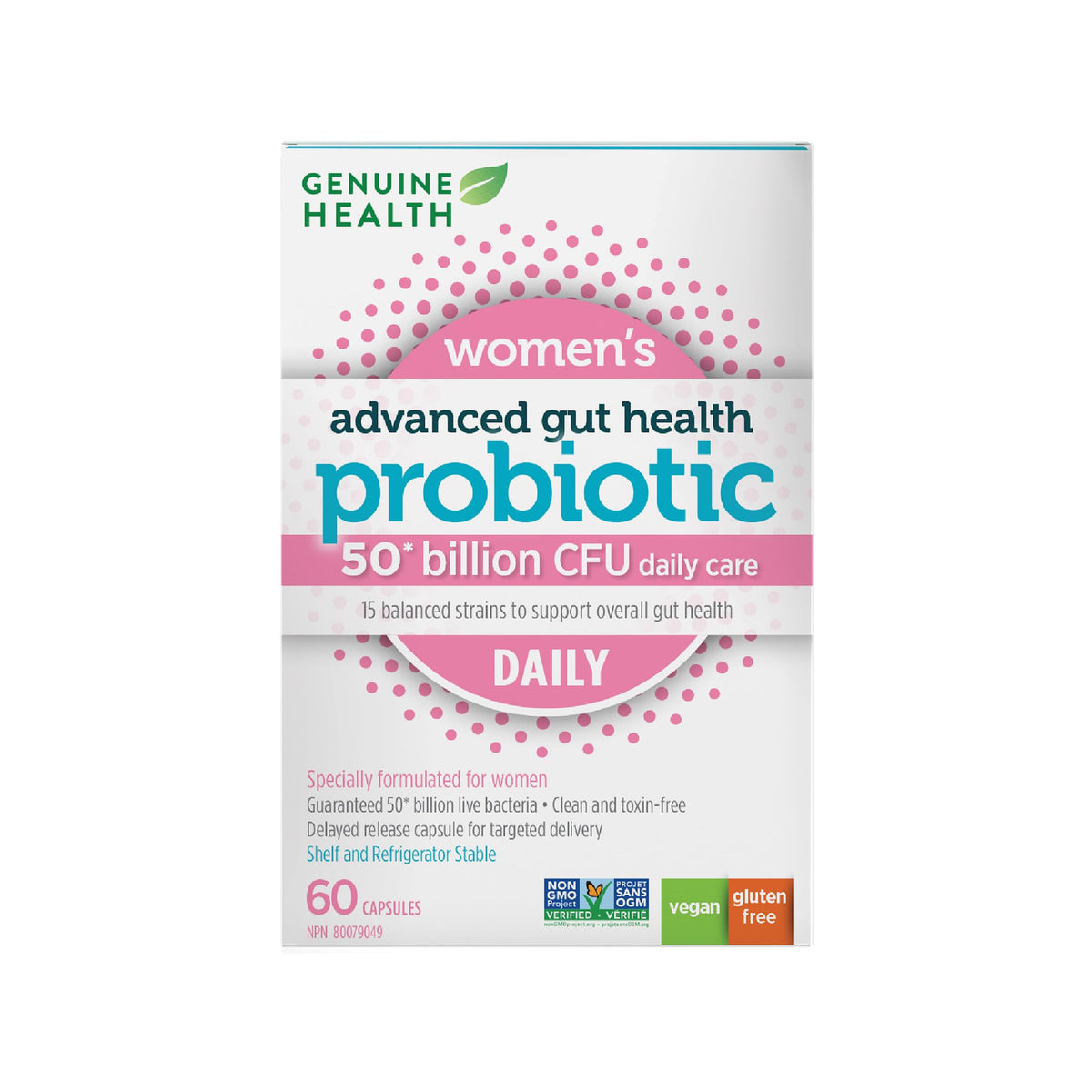 Genuine Health Advanced Gut Health Probiotic Women's Daily 50 Billion CFU - Healthy Digestion & Gut Flora Support - Women’s Probiotic - Vegan, Gluten-Free & Non-GMO - 60 Capsules (60 Servings) 🍁 All In One Marketplace Canada