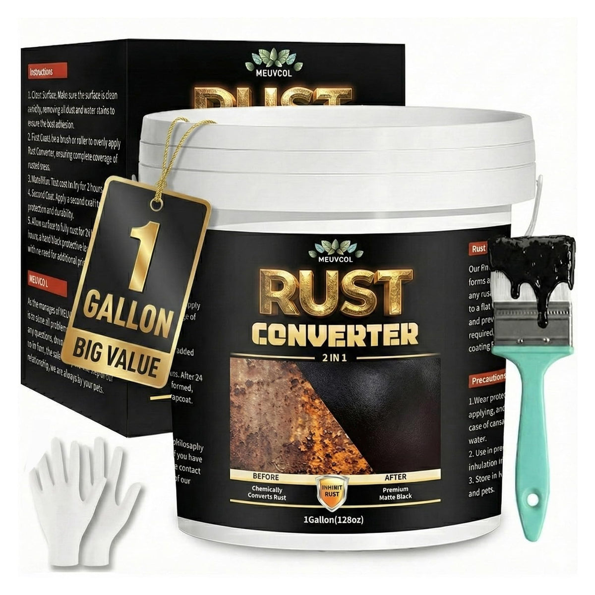 Meuvcol 2-in-1 Rust Converter & Metal Primer, 35 Floz Black Rust Remover Paint For Metal, Ultra Automotive Rust Reformer & Seal, Long-Lasting Rust Preventative Coating, Rust Inhibitor Repair Kit 🍁 All In One Marketplace Canada