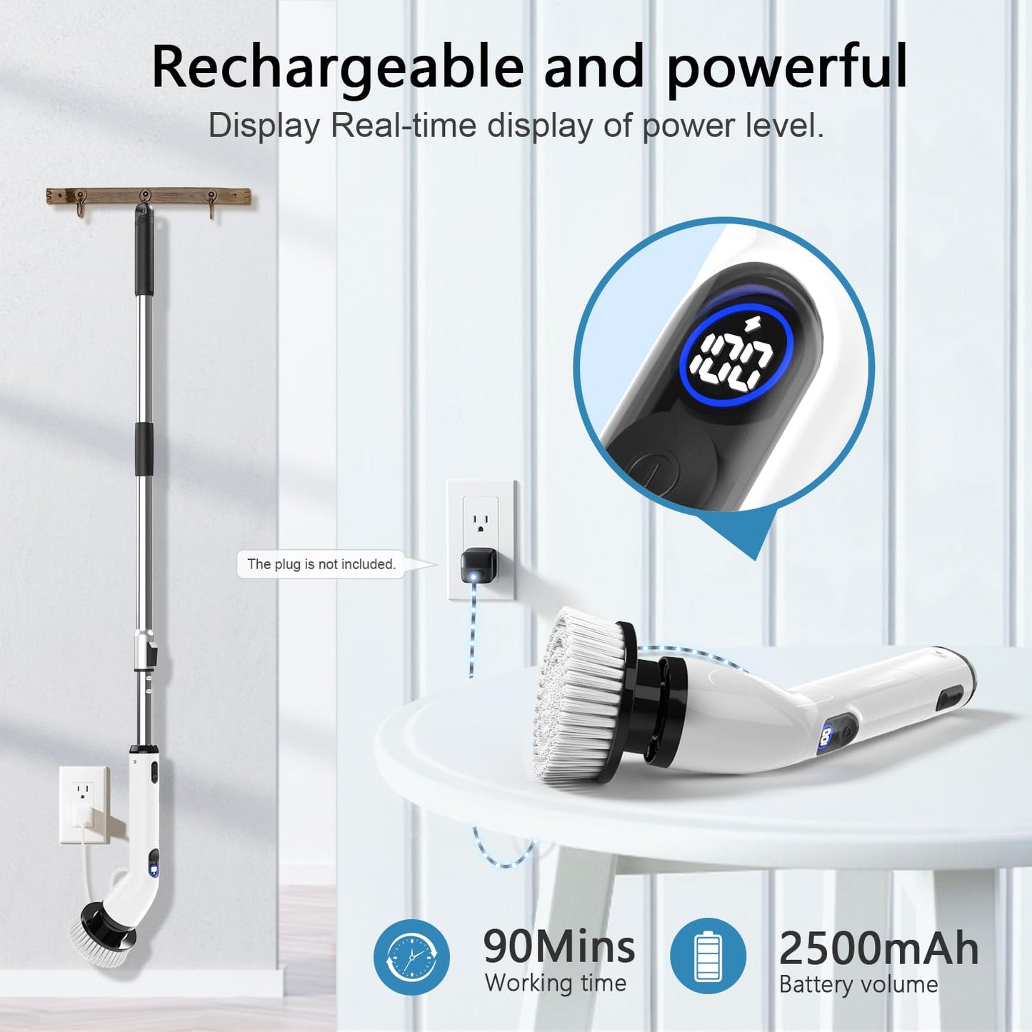 TUYU Electric Spin Scrubber, Full-Body IPX7 Waterproof Bathroom Scrubber with Power LCD Display, Adjustable Extension Handle, Cordless Shower Cleaner Brush for Bathtub Kitchen Wall Cleaning 🍁 All In One Marketplace Canada