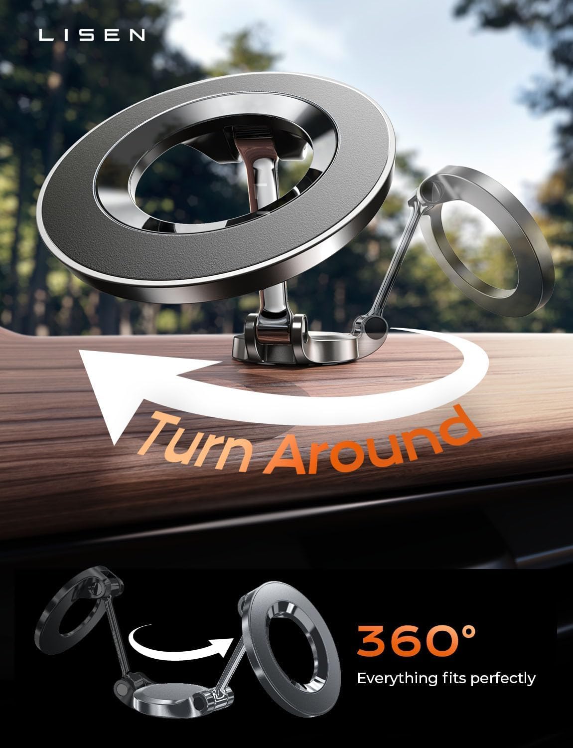LISEN for MagSafe Car Mount, [24 Strong Magnet] 360° Rotation Magnetic Phone Holder Car Support Cellulaire Auto iPhone Car Holder Mount Dash Phone Mount for iPhone 17 Pro Max Air 16 Plus 15 14 13 12 🍁 All In One Marketplace Canada