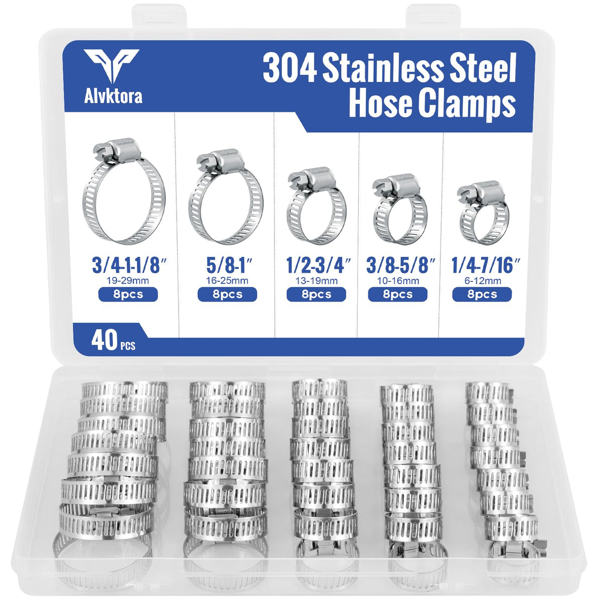 Hose Clamps, Small Worm Gear Hose Clamp Kit, Stainless Steel Worm Gear Hose Clamps for Radiator, Heater, 1 inch, 3/8 inch, 1/2 inch, 1/4 inch, 40 pcs 🍁 All In One Marketplace Canada