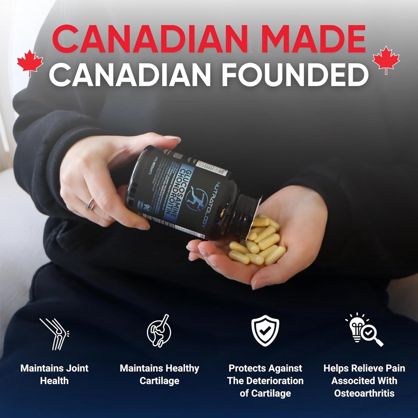 Nutratology® Glucosamine Joint Supplement with Chondroitin, MSM & Turmeric | Canadian-Made | Joint Pain Relief Supplements - 1500MG Glucosamine - Supports Healthy Joints & Cartilage - 90 Capsules 🍁 All In One Marketplace Canada
