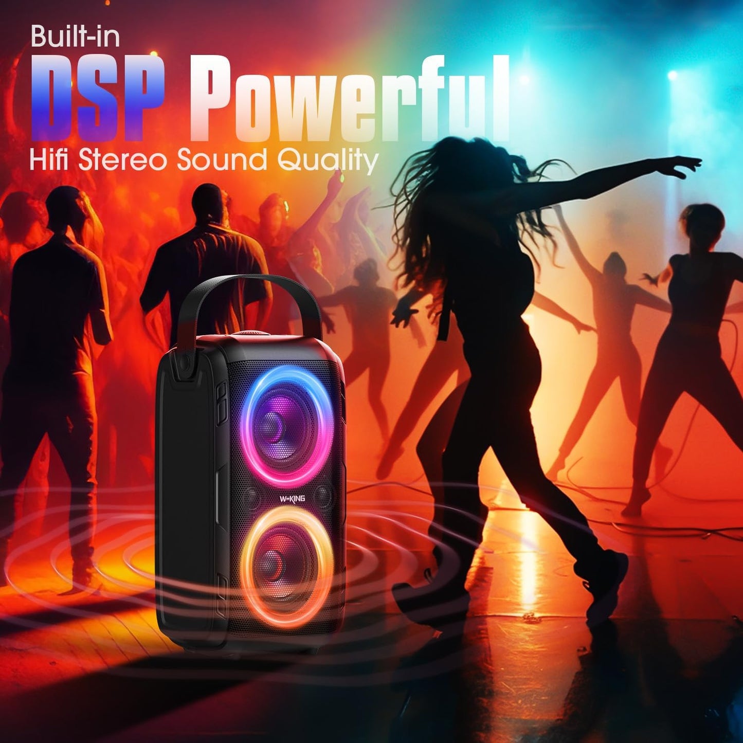 W-KING Bluetooth Speaker Loud, 180W Peak Party Portable Outdoor Haut Parleur Speaker Wireless Boom Box/4 Drivers(2 * 4.04’’ Woofer)-80W Deep Bass Tube, Huge 115dB Sound, Lights/IPX5/EQ/24H/USB/TF/AUX 🍁 All In One Marketplace Canada