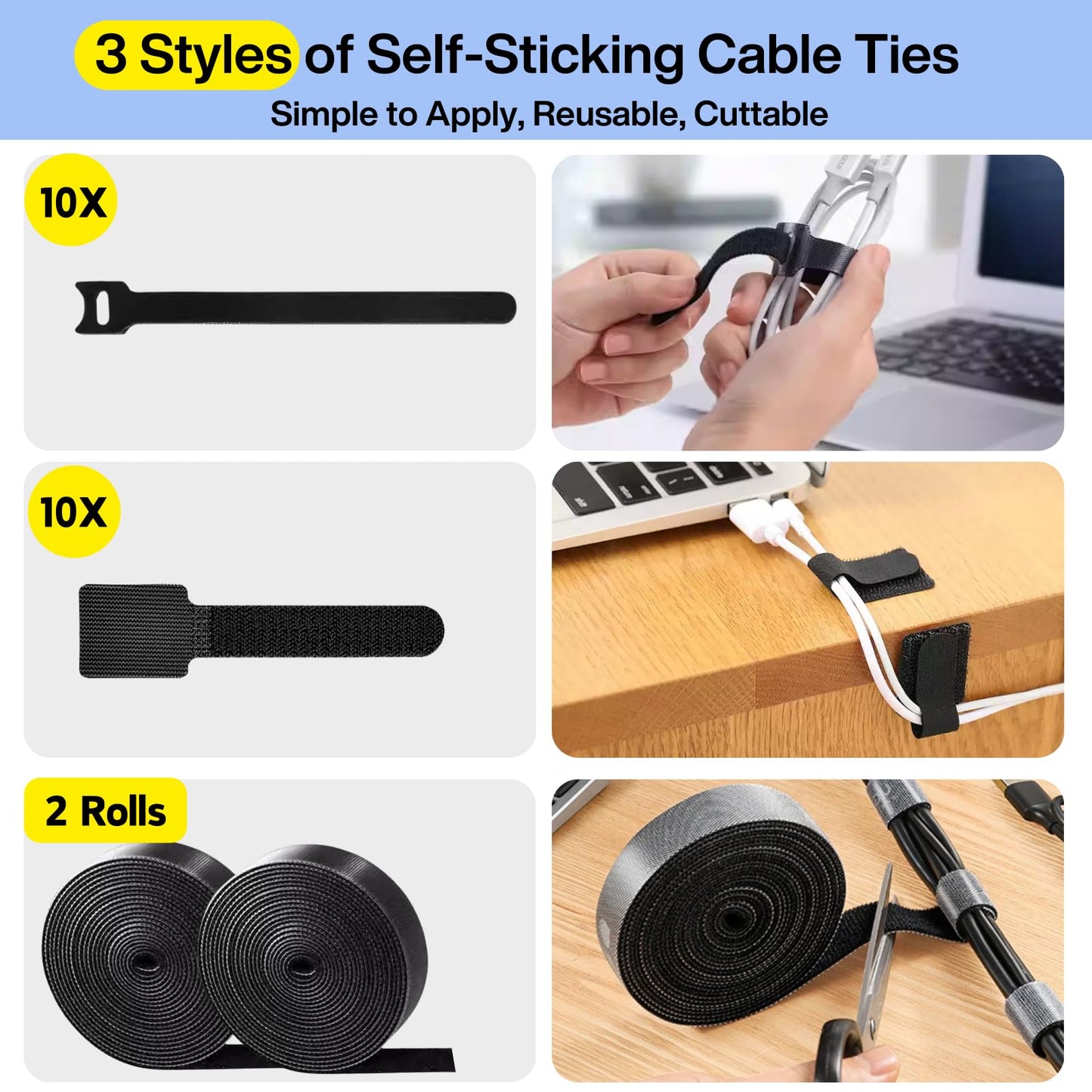 [313Pcs] Cable Management Kit, 67 Adhesive Cable Clips, Topavatop Desk Cord Organizer, 22 Reusable Cable Strap, 4 Cable Sleeve Split, 200 Nylon Cable Zip Ties with 20 Mounts for TV Office Home, Black 🍁 All In One Marketplace Canada
