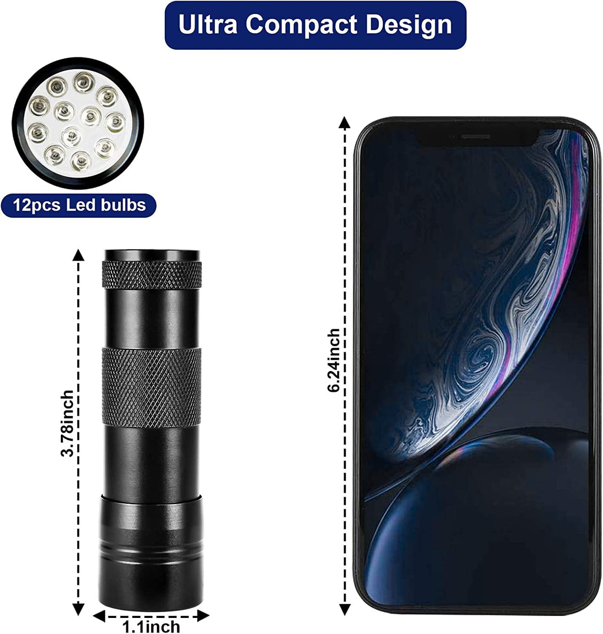 MegaPower (TM) UV Flashlight Black Light 12 LED 395nm Hand-held Detecting Torch for Pet Urine, Stains, Verifying Money Documents, Black 🍁 All In One Marketplace Canada