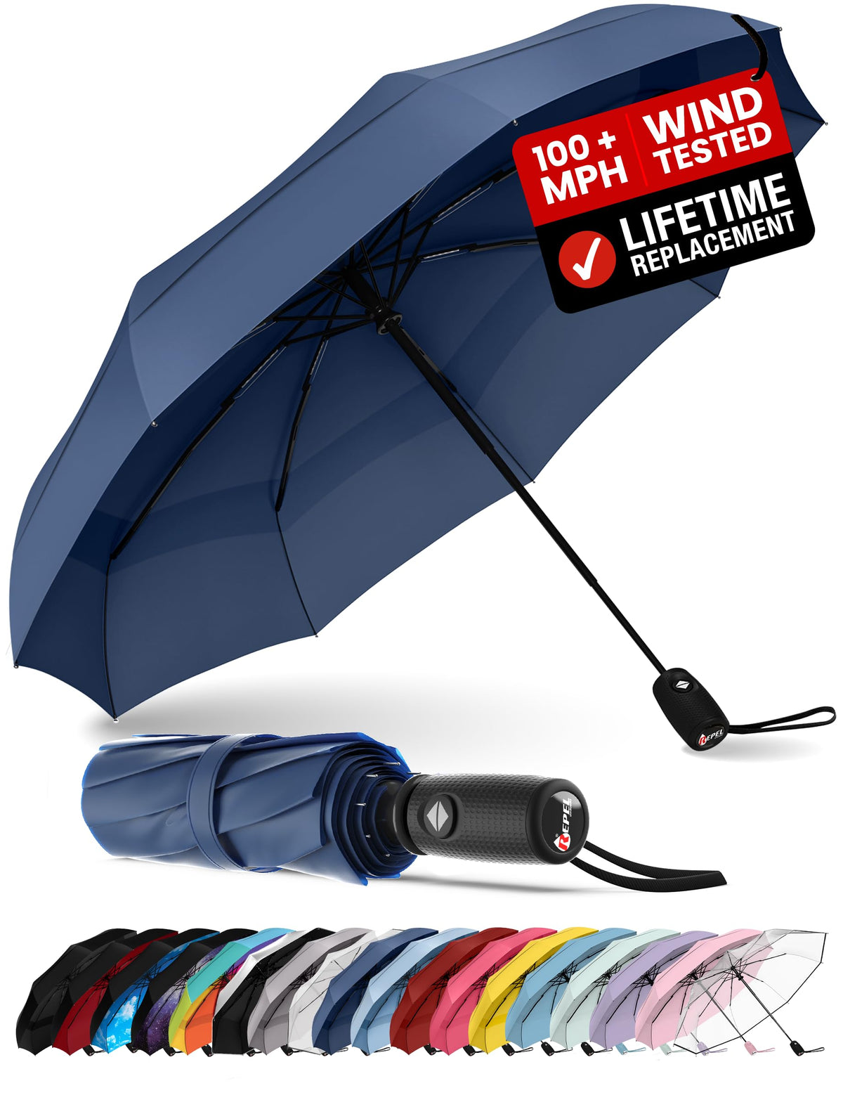 Repel Windproof Travel Umbrella - Compact & Withstands Winds up to 100MPH, Strongest Premium Auto Folding Umbrella for Rain and Sun - Durable, Light & Portable for Women & Men, Fits Backpack & Cars 🍁 All In One Marketplace Canada