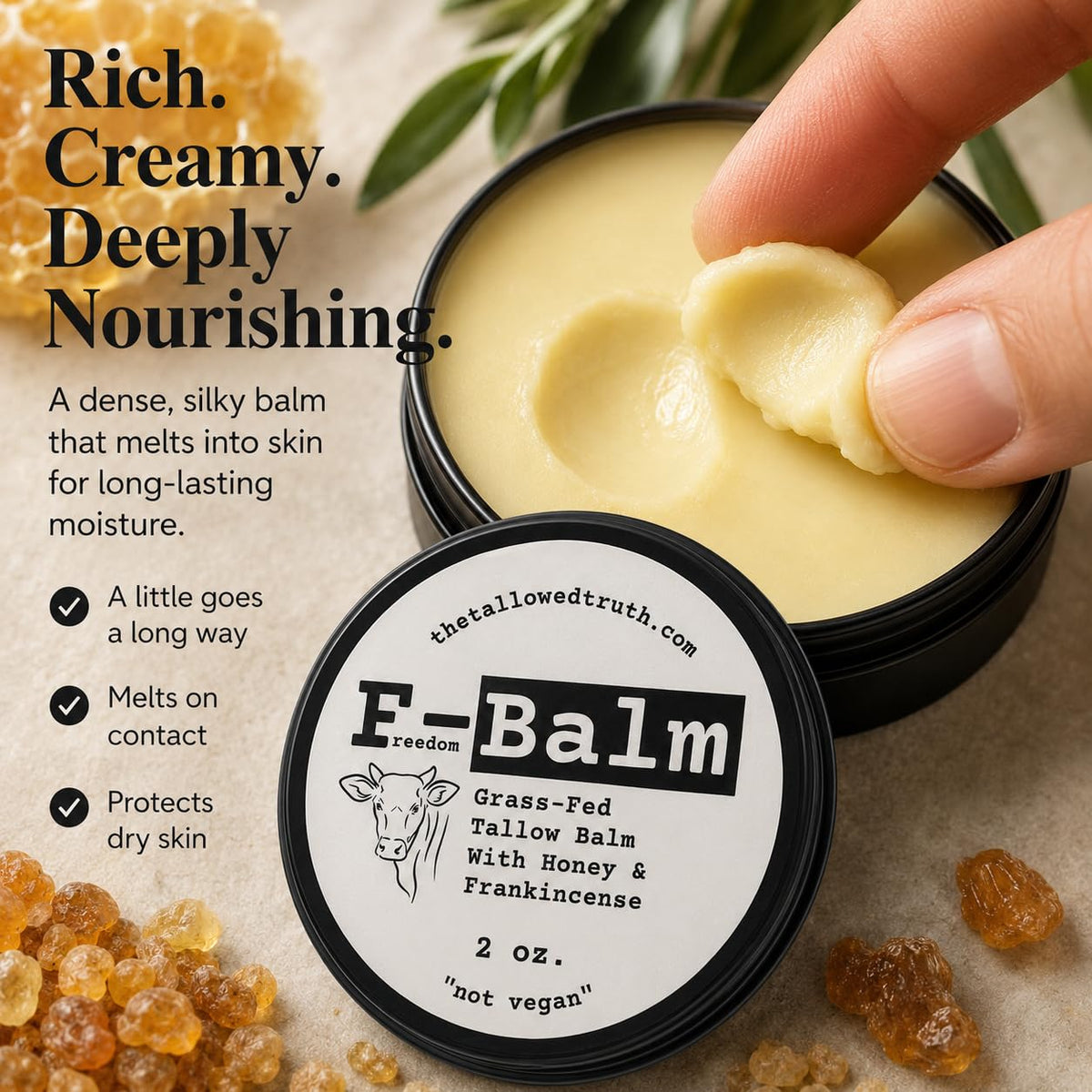 The Tallowed Truth F-Balm - All-In-One Premium Tallow Balm for Face & Body – Grass-Fed, Grass-Finished with Soft Sweet Scent of Honey & Frankincense – 5 Ingredients Only – Made in Canada - 2 oz 🍁 All In One Marketplace Canada