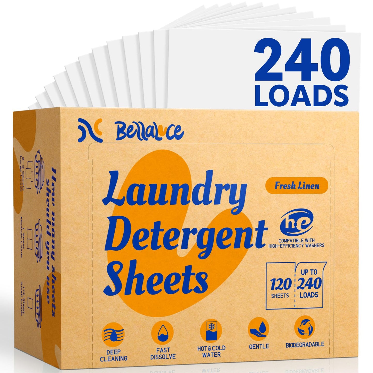 Laundry Detergent Sheets (240 Loads) - Space-Saving, Hypoallergenic,Travel-Friendly,Deep Cleaning, Fresh Linen Scent, Plastic-Free, Eco-Conscious, Paraben-Free, No Mess, Fast Dissolve 🍁 All In One Marketplace Canada