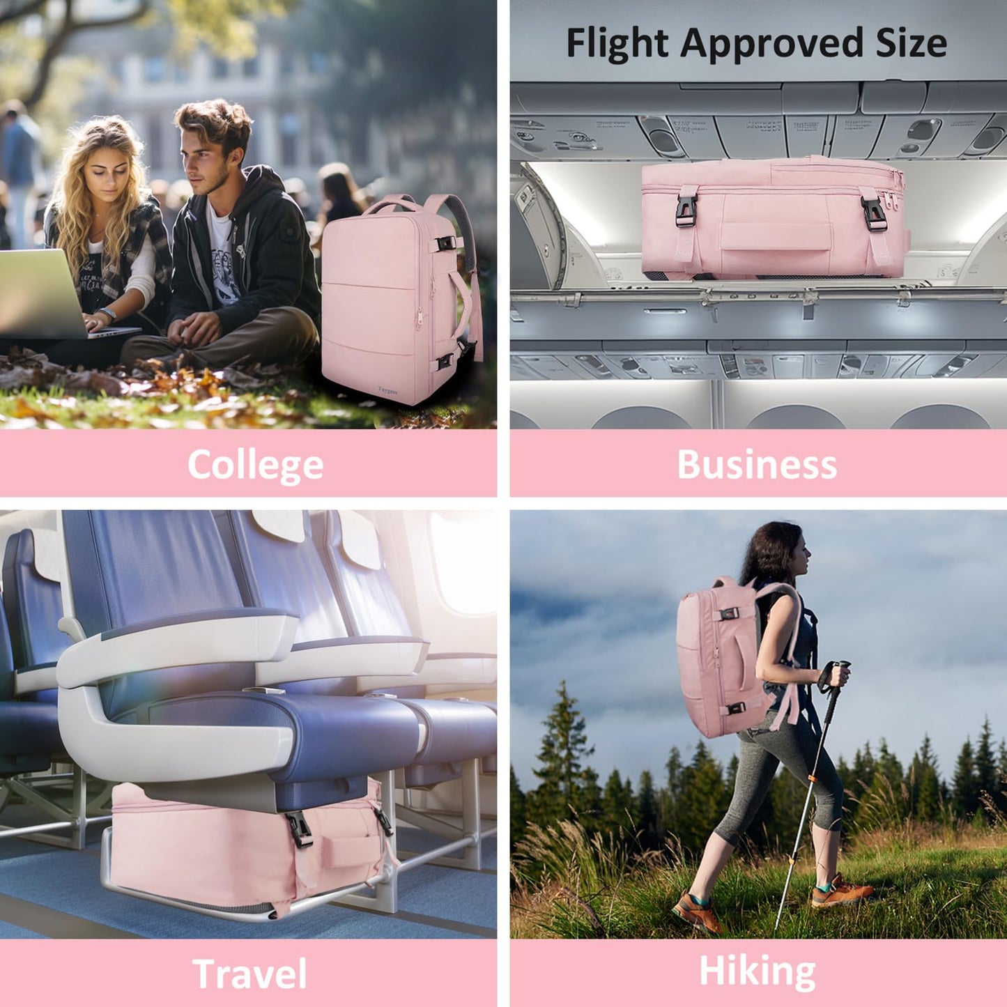 Taygeer Travel Backpack for Women, Carry On Backpack with Shoe Pouch, TSA 15.6inch Laptop Backpack Flight Approved, College Nurse Bag Casual Daypack for Weekender Business Hiking, Pink 🍁 All In One Marketplace Canada