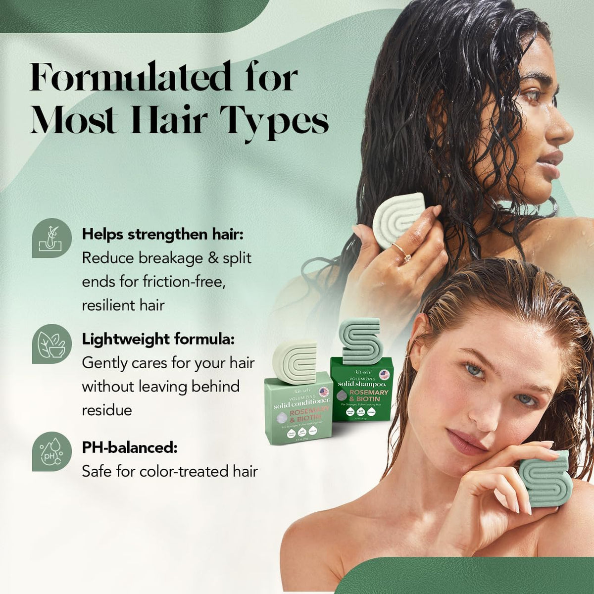 Kitsch Rosemary & Biotin Shampoo and Conditioner Set for Hair Growth - Strengthening, Thickening & Volumizing Shampoo and Conditioner Bar - Paraben, Sulfate & Silicone Free - 2 pack 🍁 All In One Marketplace Canada