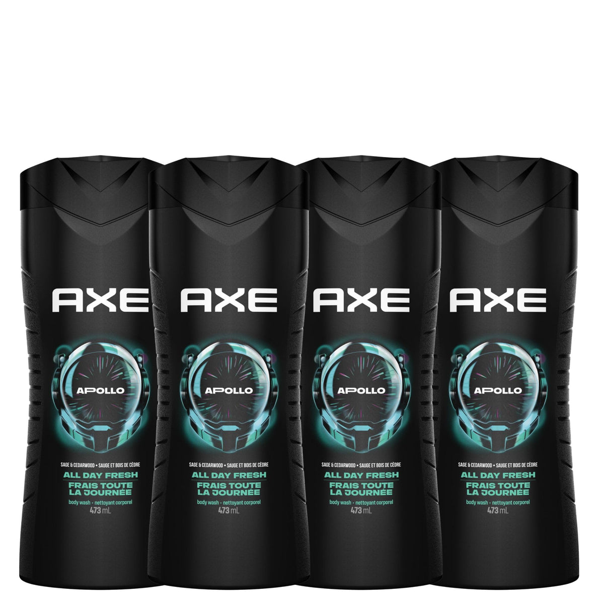 AXE Apollo Men's Body Wash for All Day Freshness, Sage & Cedarwood, with 100% Plant-Based Moisturizers, 473ml (Pack of 4) 🍁 All In One Marketplace Canada