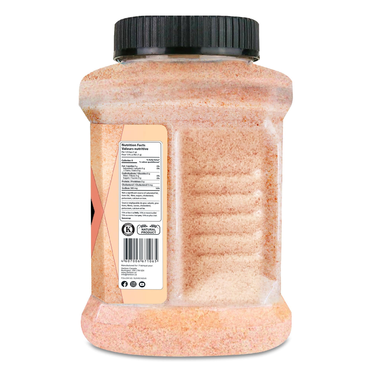Herbion Naturals Himalayan Pink Salt - Fine Grain - 5 lb. (2.2 Kg) Unbreakable Jar - Kosher Certified - GMO-Free - Vegan - Supreme Quality - Chemical Free 🍁 All In One Marketplace Canada