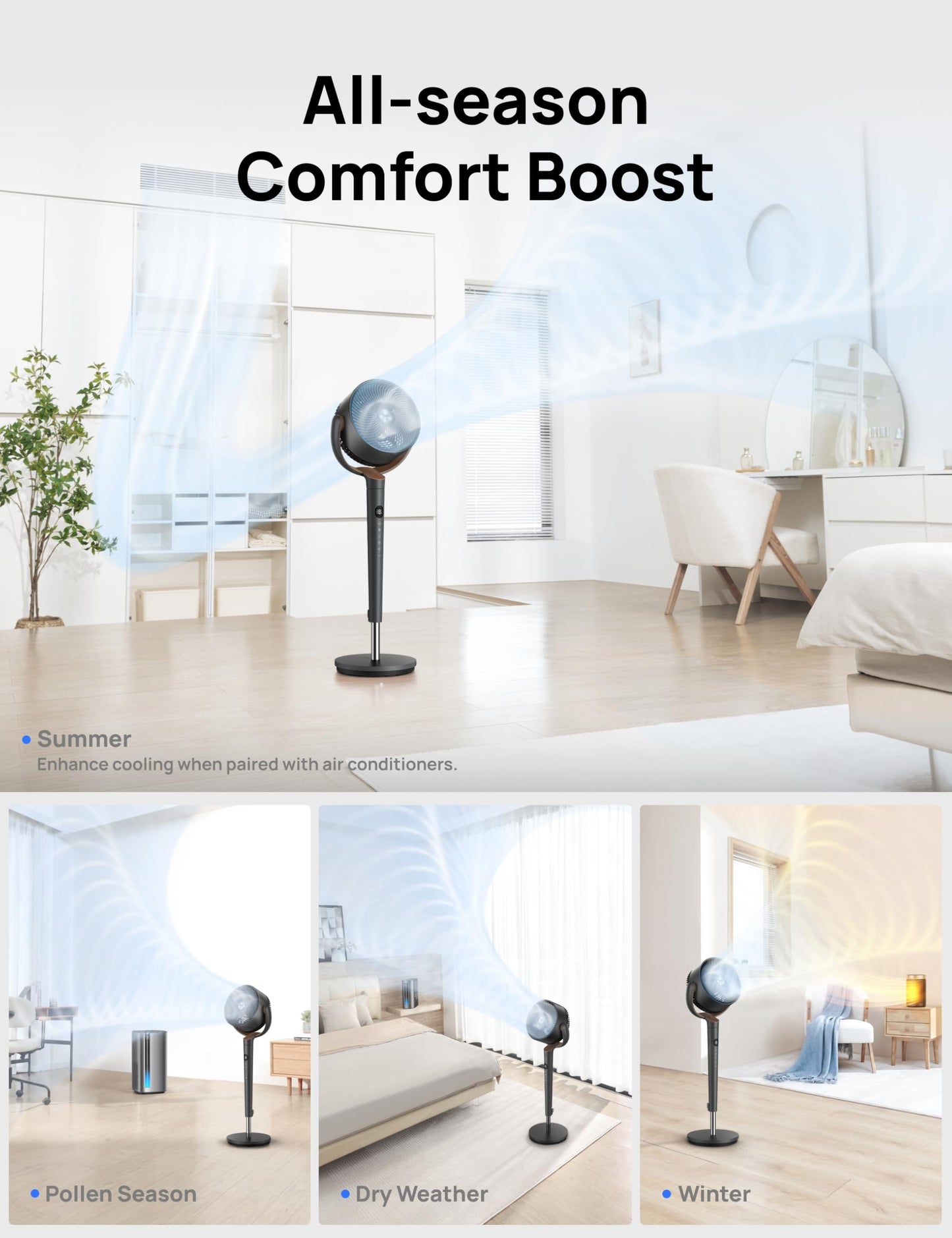 Dreo Fan for Bedroom, 120° Oscillating Standing Fans, Quiet Floor Fan with DC Motor, 100ft Pedestal Fans for Room, 9 Speeds, 4 modes, 20dB, 120° Manual Vertical, 37-42" Adjustable Height, 9H Timer 🍁 All In One Marketplace Canada