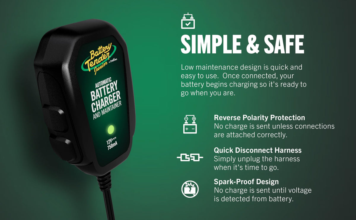 Battery Tender 021-0123 Battery Tender Junior 12V, 0.75A Battery Charger will charge and maintain your battery so that it is ready to go when you are! It's lightweight, fully automatic and easy to use 🍁 All In One Marketplace Canada