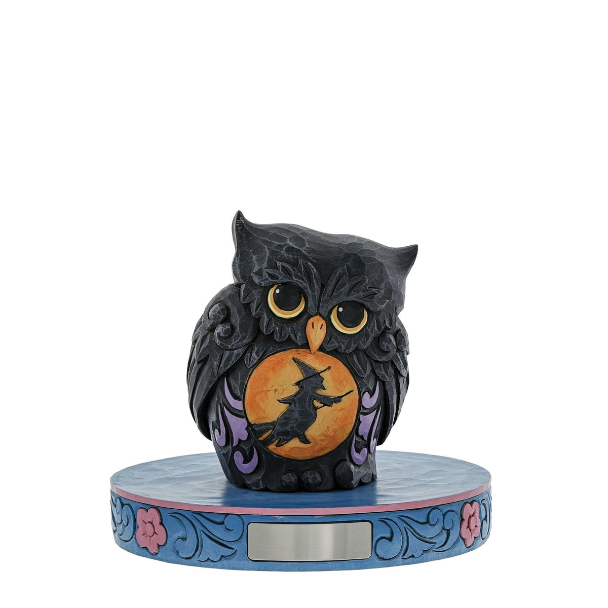 Enesco Jim Shore Miniature Black Owl with Witch Scene Mini Halloween Figurine 3.75 Inch, Gold