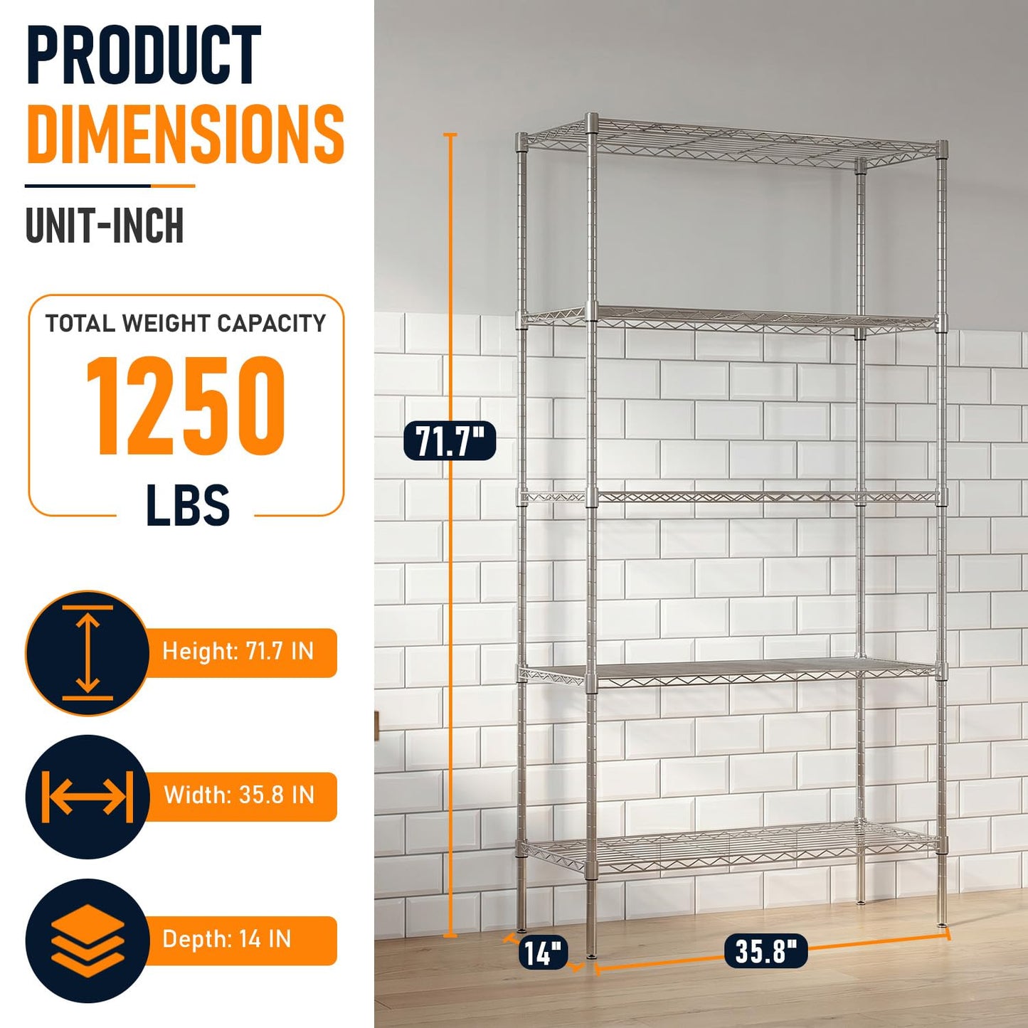 FDW Storage Shelves,Wire Shelving Unit Metal Shelves Heavy Duty Layer Rack Storage Rack Adjustable Utility (Chrome, 36"x 14"x 72") 🍁 All In One Marketplace Canada