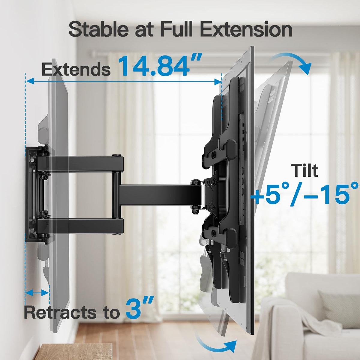 Pipishell Full Motion TV Wall Mount for 37-84" Flat Curved TVs, Wall Mount TV Bracket with Dual Articulating Arms Swivel Tilt Rotation, TV Mount up to 132lbs Max VESA 600x400 Fit 12"-16" Wood Stud 🍁 All In One Marketplace Canada