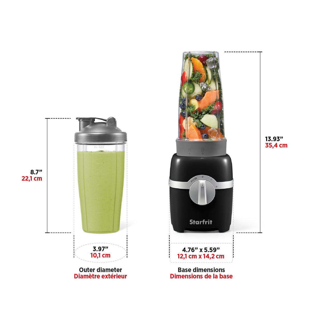 Starfrit Personal Blender, Two 828ml Cups, High, Low & Pulse Modes, 300W, Black 🍁 All In One Marketplace Canada
