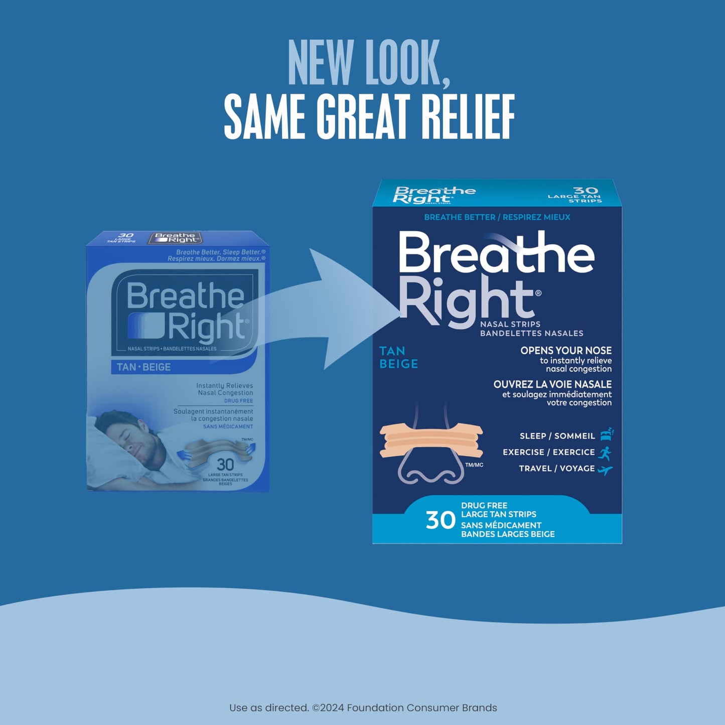 Breathe Right Nasal Strips, Original Large, Tan, Drug-Free Snoring Solution & Nasal Congestion Relief Caused by Colds & Allergies, Nightly Sleep, 30 Count 🍁 All In One Marketplace Canada
